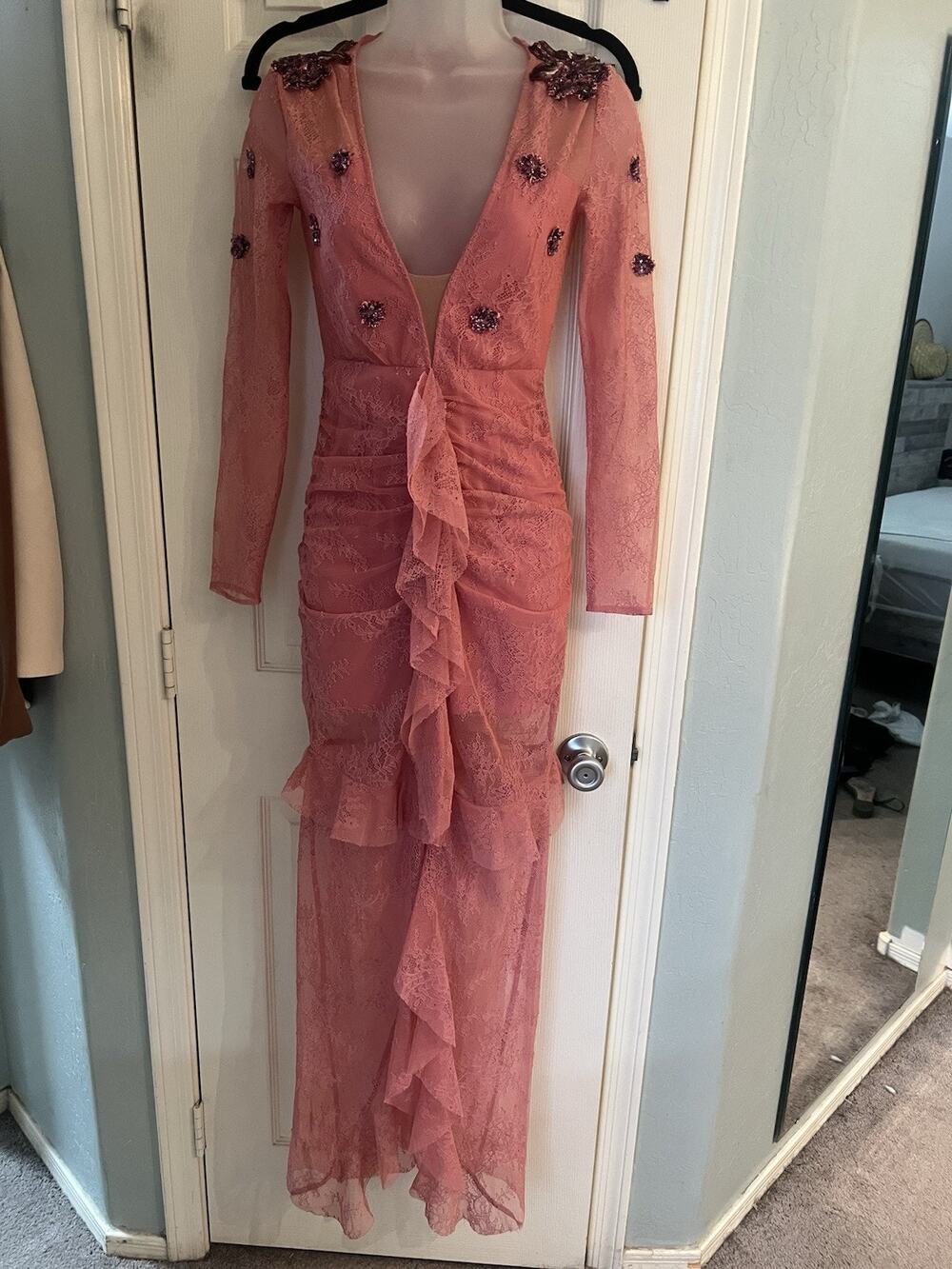 For Love And Lemons XS Long Sleeve. Cascading Ruffle Dress